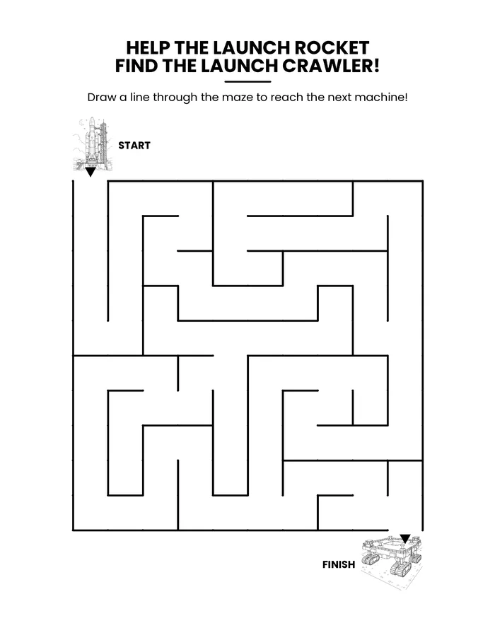 Maze page: help the launch rocket find the launch crawler